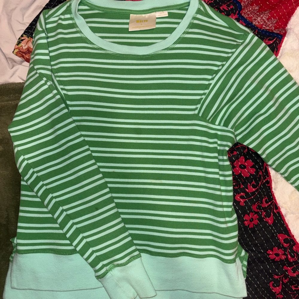 Anthropologie Maeve Green Striped Top